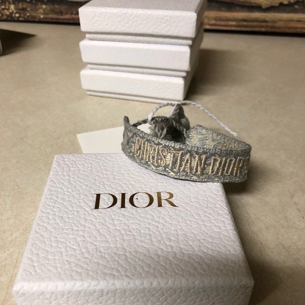 Christian Dior Friendship Bracelet Grey Women Woven Bracelet Embroidered